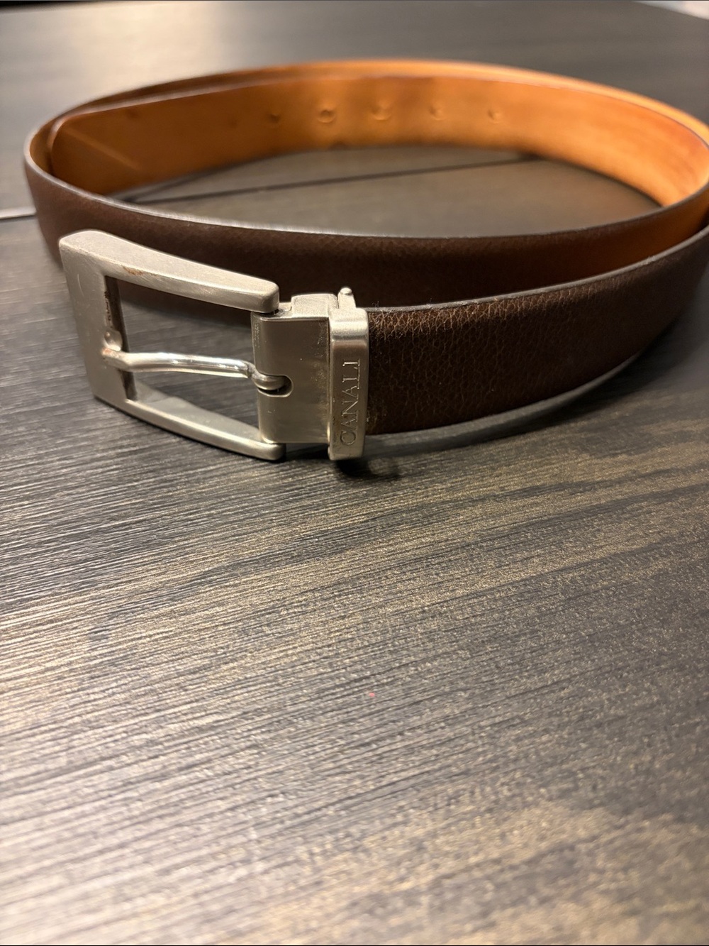 Canali Men's Dark Brown Printed Calfskin Leather Belt Size 56/105 US 40-42